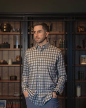 Load image into Gallery viewer, Olive Grey Gingham No Tuck Long-Sleeve Shirt