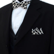 Load image into Gallery viewer, Plaid Cotton Bow Tie & Matching Pocket Square-Black & White