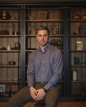 Load image into Gallery viewer, Navy & Tan Vertical Stripe Long-Sleeved Shirt