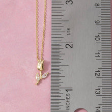Load image into Gallery viewer, Dainty Chain Gold Rose Bud & Cz Leaf Pendant Necklace