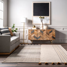 Load image into Gallery viewer, Karlene Modern Striped Wool Tasseled Area Rug (Various Sizes)