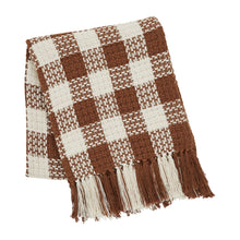 Load image into Gallery viewer, Dark Amber Woven Check Throw Blanket with Fringe 50x60