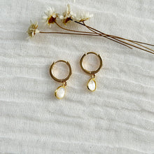 Load image into Gallery viewer, Mother of Pearl Charm Hoops