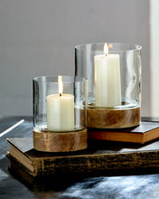 Load image into Gallery viewer, Wooden Base Hurricane (2 Sizes)