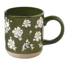 Load image into Gallery viewer, Green Floral Stoneware Coffee Mug