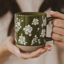 Load image into Gallery viewer, Green Floral Stoneware Coffee Mug