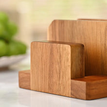 Load image into Gallery viewer, Acacia Wood Cutting Board Holder & 3 Slot Organizer