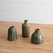 Load image into Gallery viewer, Olive Green Textured Pattern Mini Vases (3 Styles)