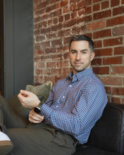 Load image into Gallery viewer, Navy & Tan Vertical Stripe Long-Sleeved Shirt