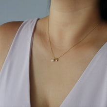 Load image into Gallery viewer, Pearl and Cubic Zirconia Bar Necklace