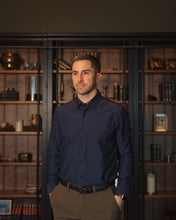 Load image into Gallery viewer, Dark Blue Solid Grain Long-Sleeved Shirt