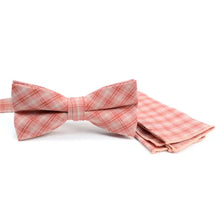 Load image into Gallery viewer, Plaid Cotton Bow Tie & Pocket Square-Pink, Red, & White