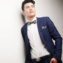 Load image into Gallery viewer, Plaid Bow Tie & Pocket Square-Black & Beige