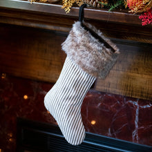 Load image into Gallery viewer, Ticking Stripe Stocking with Faux Fur Cuff