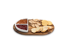 Load image into Gallery viewer, Acacia Wood Charcuterie Serving Tray with 2 Triangular Ceramic Bowls