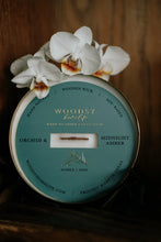 Load image into Gallery viewer, Orchid & Midnight Amber Solid Brass 14oz Pure Soy Candle