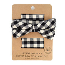 Load image into Gallery viewer, Plaid Cotton Bow Tie & Matching Pocket Square-Black & White