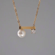 Load image into Gallery viewer, Pearl and Cubic Zirconia Bar Necklace