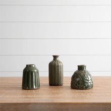 Load image into Gallery viewer, Olive Green Textured Pattern Mini Vases (3 Styles)