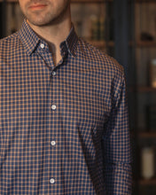 Load image into Gallery viewer, Navy & Tan Vertical Stripe Long-Sleeved Shirt