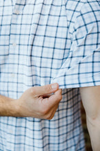 Load image into Gallery viewer, Navy Light Blue Windowpane Short-Sleeve Shirt