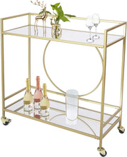 Load image into Gallery viewer, Gold Mirror Rolling Bar Cart with Lockable Wheels