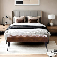 Load image into Gallery viewer, Button Tufted Faux Leather Bench