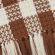 Load image into Gallery viewer, Dark Amber Woven Check Throw Blanket with Fringe 50x60