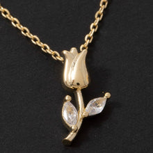 Load image into Gallery viewer, Dainty Chain Gold Rose Bud & Cz Leaf Pendant Necklace