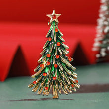 Load image into Gallery viewer, Green Enamel Christmas Tree Brooch with Red Rhinestones