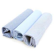Load image into Gallery viewer, Men's Cotton Solid, Striped & Plaid Blue Handkerchiefs 3 Pcs Set