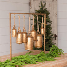 Load image into Gallery viewer, Distressed Gold Bells on Stand