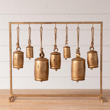 Load image into Gallery viewer, Distressed Gold Bells on Stand