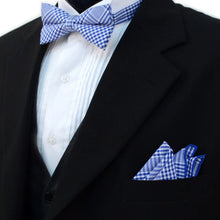 Load image into Gallery viewer, Plaid Cotton Bow Tie & Pocket Square-Blue & White