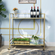 Load image into Gallery viewer, Gold Mirror Rolling Bar Cart with Lockable Wheels