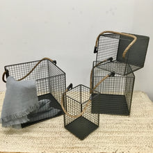 Load image into Gallery viewer, Black Iron Tall Square Baskets w/ Jute Handles (4 Sizes)