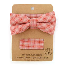 Load image into Gallery viewer, Plaid Cotton Bow Tie & Pocket Square-Pink, Red, & White