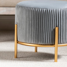 Load image into Gallery viewer, Bennington Round Grey Velvet Foot Stool Ottoman