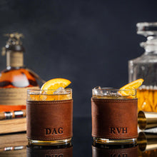 Load image into Gallery viewer, The Gentleman Rocks Glass & Sleeves Leather - Set of Two Wraps & Glasses | Holtz Leather Co.