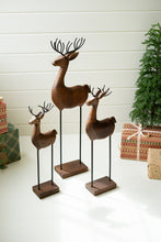 Load image into Gallery viewer, Carved Wood and Iron Reindeer on Bases (Set of 3)