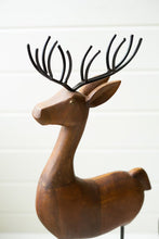 Load image into Gallery viewer, Carved Wood and Iron Reindeer on Bases (Set of 3)