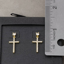 Load image into Gallery viewer, Pave Cz Cross Dangle Drop Earrings