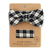 Load image into Gallery viewer, Plaid Bow Tie & Pocket Square-Black & Beige