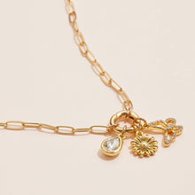 Load image into Gallery viewer, Gold Dipped Butterfly and Flower Charm Necklace with Gemstone