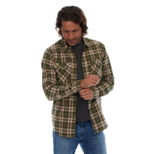 Load image into Gallery viewer, Long Sleeve Flannel Plaid Front Pockets Shirt Lt Olive Khaki