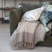 Load image into Gallery viewer, Beige & Brown Woven Recycled Cotton Blend Throw w/ Stripes & Fringe