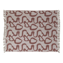 Load image into Gallery viewer, Woven Recycled Cotton Blend Jacquard Throw w/ Abstract Pattern & Fringe, Natural & Red/Brown