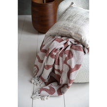 Load image into Gallery viewer, Woven Recycled Cotton Blend Jacquard Throw w/ Abstract Pattern & Fringe, Natural & Red/Brown