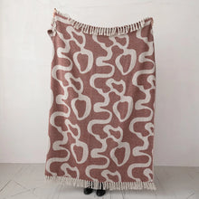 Load image into Gallery viewer, Woven Recycled Cotton Blend Jacquard Throw w/ Abstract Pattern & Fringe, Natural & Red/Brown