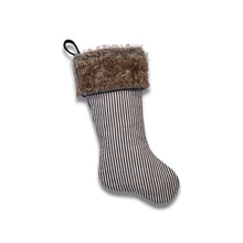 Load image into Gallery viewer, Ticking Stripe Stocking with Faux Fur Cuff